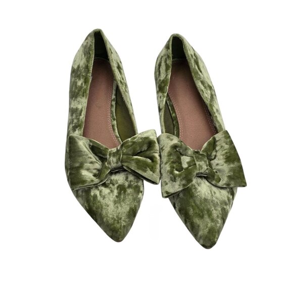 Women's - Asos Design Lake Bow Green Pointed Ballet Flats, Size 10 Wide - Picture 1 of 8